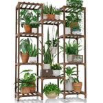 Load image into Gallery viewer, Bamworld Plant Stand Indoor Outdoor Tall Plant Shelf for Multiple Plants Pots Wood Flower Stand Large Flower Holder for Living Room, Patio, Balcony, Garden Decor, Brown