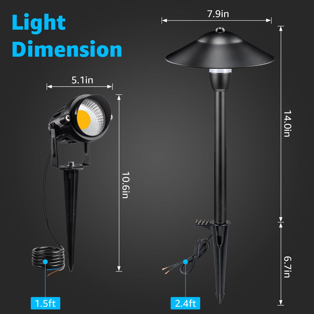 SUNVIE LED Low Voltage Landscape Lighting 12V Landscape Lighting Kit with Connectors, Low Voltage Pathway Lights with Spotlights Aluminum Pathway Lights Wired Waterproof for Patio Yard Garden, 12 Pack