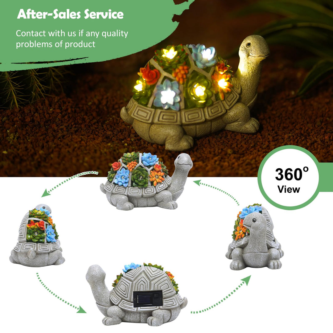 Nacome Garden Outdoor Statues Turtle with Succulent and 7 LED Lights - Lawn Decor Tortoise Statue for Patio, Balcony, Yard Ornament - Unique Housewarming Gifts