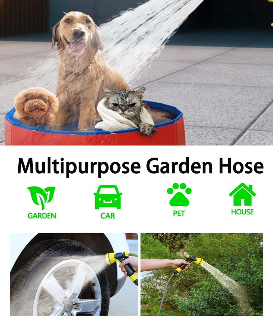 Garden Hose with Reel 50ft Expandable Water Hose with 8 Pattern Nozzle, Fits 1/2" & 3/4" Threaded Faucets,Lightweight & Flexible for Garden,Car Wash,Pet Bath,Patio Cleaning,Durable Anti-Leak Design