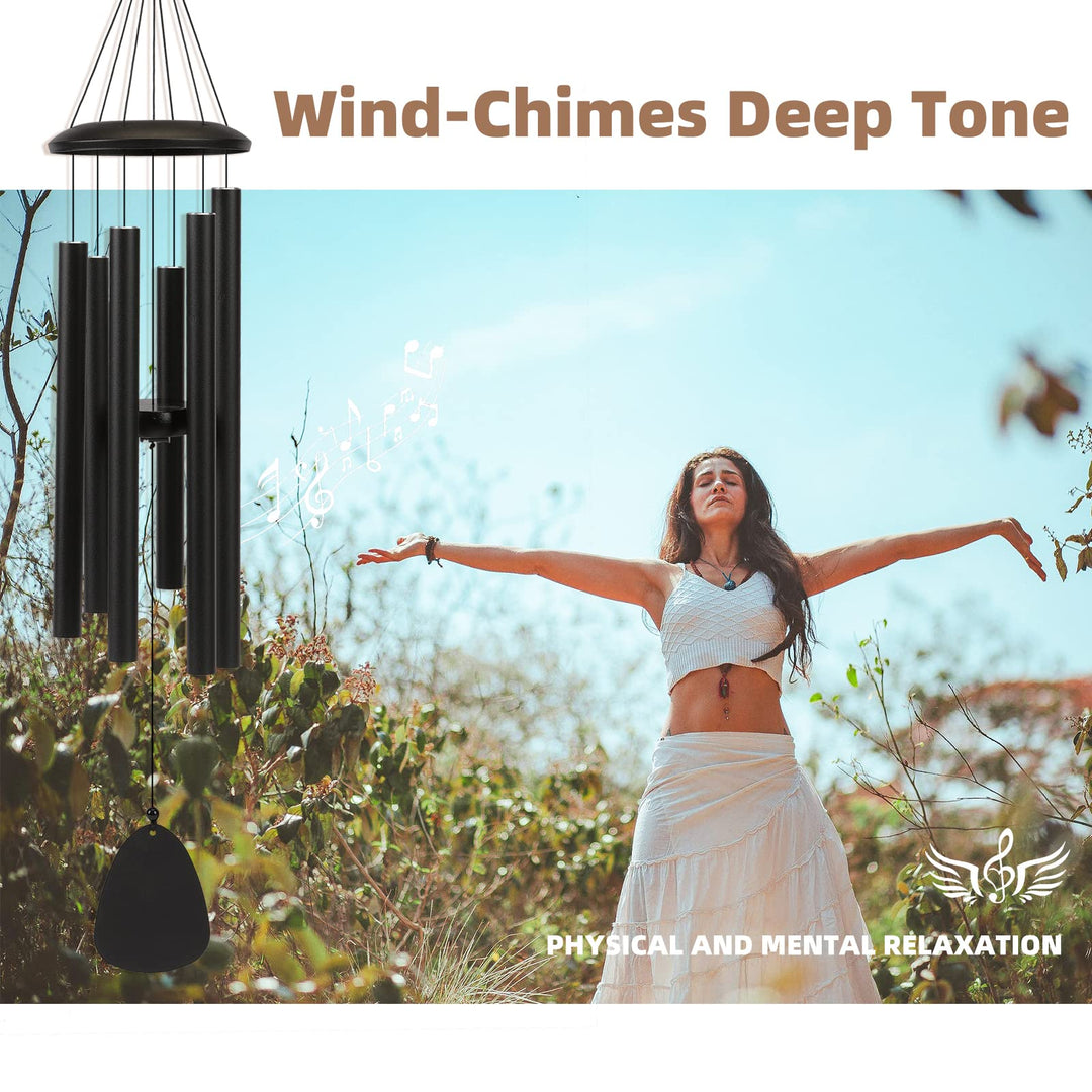 FSVGYY Wind-Chimes-Outdoor-Large-Decor, Deep Tone Soothing Melodic Tones Windchimes, Wind Chimes for Outside, Memorial Wind Chime Best Gift for Mom Women Grandma Neighbors（32" Black）